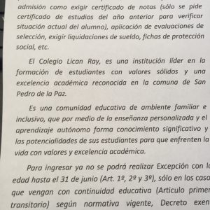 INFORMACION DE ADMISION AÑO 2018