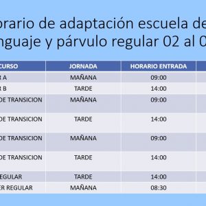 Horario de adaptación escuela de lenguaje y párvulo regular